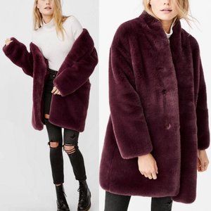 ABERCROMBIE & Fitch burgundy maroon red faux fur shearling coat cozy NEW S
